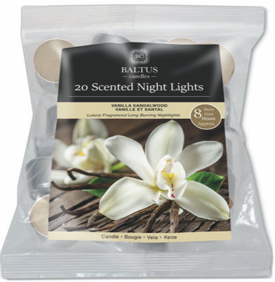 VANILLA AND SANDLEWOOD 20 BAG 8 HOUR BURN SCENTED NIGHTLIGHTS