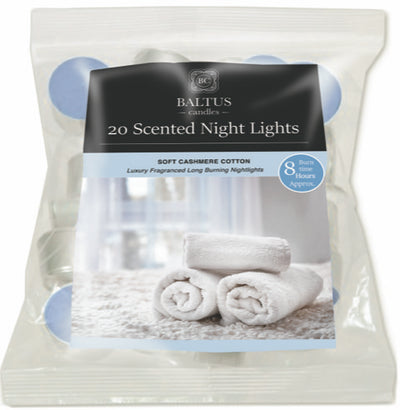 CASHMERE COTTON 20 BAG 8 HOUR BURN SCENTED NIGHTLIGHTS