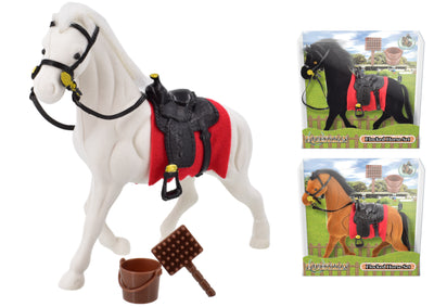 ASST. COLOURS FLOCKED HORSE WITH ACCESSORIES