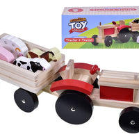 WOODEN TRACTOR AND TRAILER PLAY SET