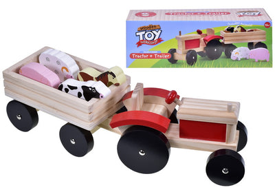 WOODEN TRACTOR AND TRAILER PLAY SET
