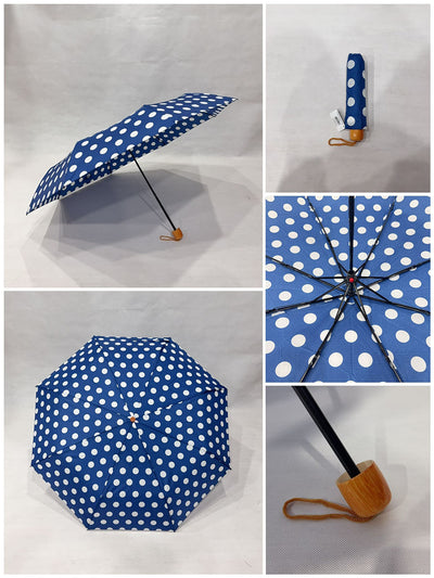 BLUE POLKADOT PRINT FOLDING UMBRELLA