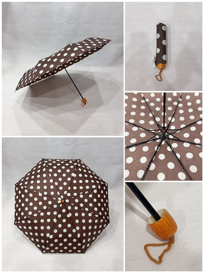 BROWN POLKADOT PRINT FOLDING UMBRELLA