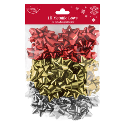 PACK OF 16 ASST. METALLIC GIFT BOWS