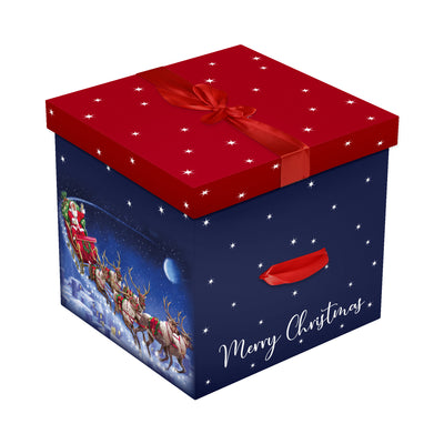 SQUARE FLAT PACK 30CM X 30CM  FLYING SANTA GIFT BOX