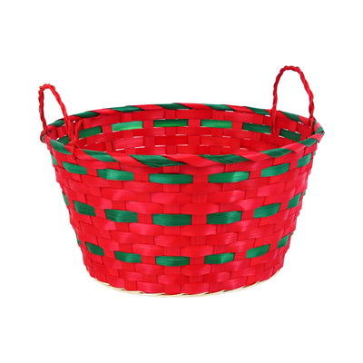 XMAS RED AND GREEN BUCKET WICKER HAMPER BASKET