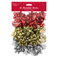 ASST. 16 PACK RED METALLIC BOWS AND 2 RIBBON SET