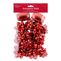 12 PACK RED METALLIC BOWS AND 2 RIBBON SET