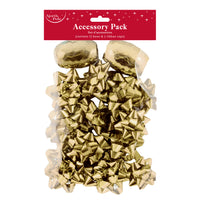 12 PACK METALLIC GOLD BOWS AND 2 RIBBON SET