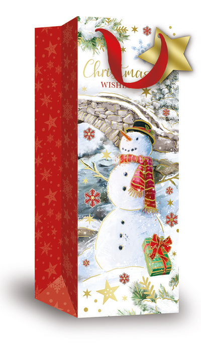 TRAD SNOWMAN XMAS BOTTLE BAG