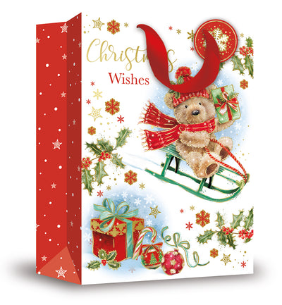 EXTRA LARGE TEDDY ON SLEIGH XMAS BAG