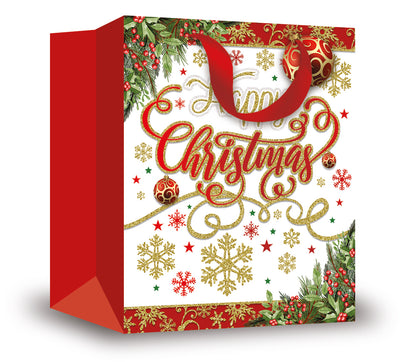 LARGE HAPPY XMAS TEXT GIFT BAG