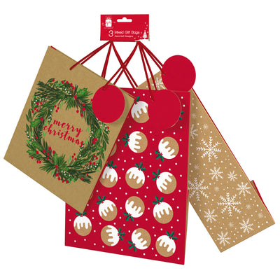 3 PACK ASST. KRAFT XMAS GIFT BAGS