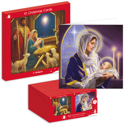 SQUARE 10 PACK RELIGIOUS XMAS CARDS
