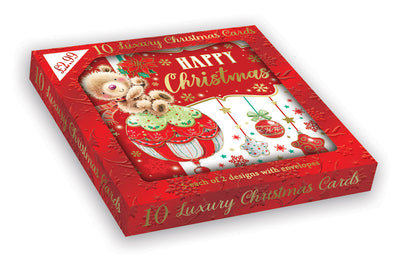 PACK OF 10 CUTE TEDDY DESIGN XMAS CARDS