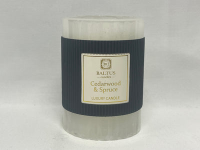 10CM X 7.5CM CEDARWOOD AND SPRUCE PILLAR CANDLE