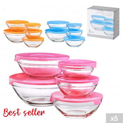 SET OF GLASS BOWLS WITH LIDS