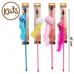 ASST. 47CM CAT TEASER TOY WITH FEATHERS