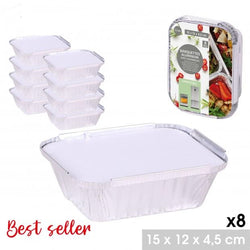 8 PACK 15CM X 12CM FOIL CONTAINERS WITH LIDS