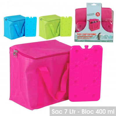 7LTR ASST. COLOURS COOLER BAG WITH 400GR ICE PACK