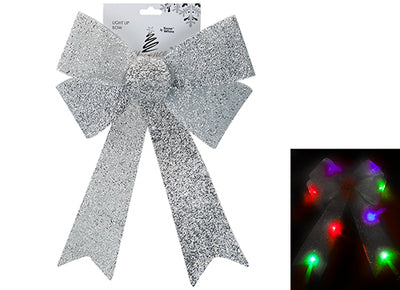 SILVER 29CM X 43CM B/OP TINSEL BOW