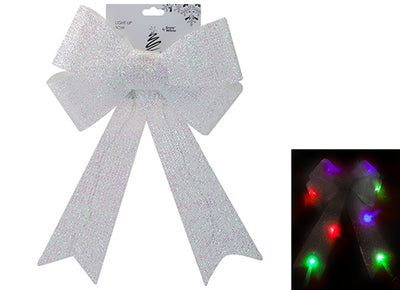 WHITE 29CM X 43CM B/OP TINSEL BOW