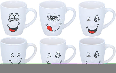 CASE OF 24, 6 ASST. 150ML SMILEY FACE MUG