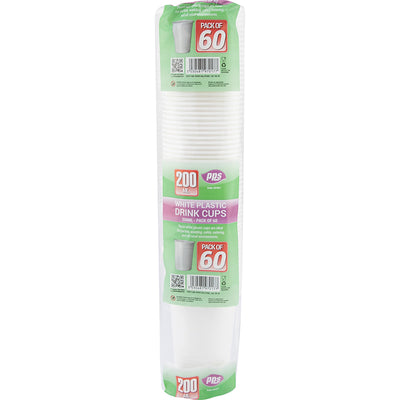 60 PACK 200ML WHITE PLASTIC CUPS