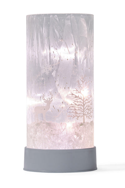 10CM X 18CM ICED GLASS FROSTED WOODS LANTERN