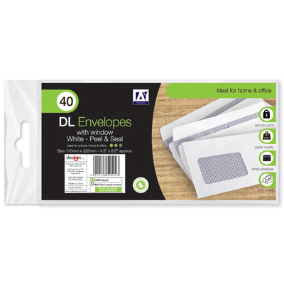 40 PACK DL WHITE WINDOW ENVELOPES