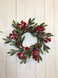 15" FROSTED BERRY AND CONE WREATH