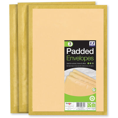 3 PACK 240MM X 335MM PADDED BROWN ENVELOPES