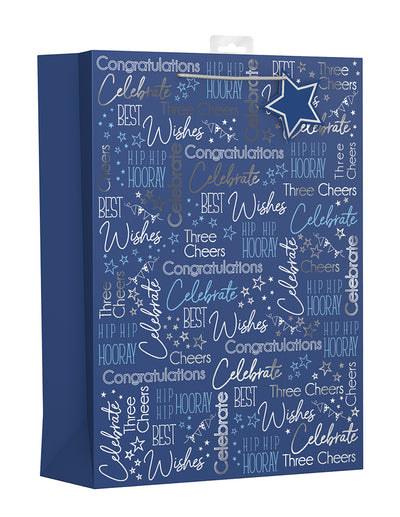 EXTRA LARGE BLUE MALE TEXT GIFT BAG