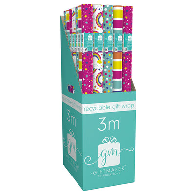 3 MTR ASST. BRIGHTS GIFT WRAP ROLL