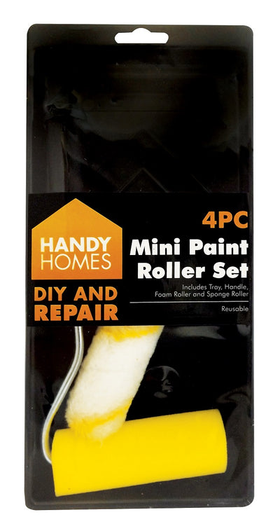4 PCE MINI PAINT ROLLERS AND TRAY SET