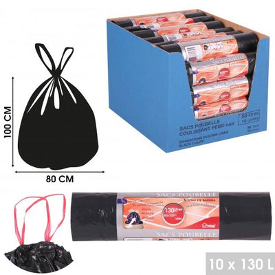 10 PACK 130 LTR BLACK SACKS