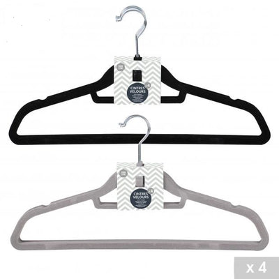 PACK OF 4 BLACK/GREY VELVET HANGERS