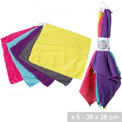 5 PACK ASST. COLOURS 38CM  X 38CM CLOTHES