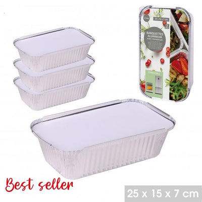 PACK OF 3 25X15X7CM FOIL OVEN DISH WITH LIDS