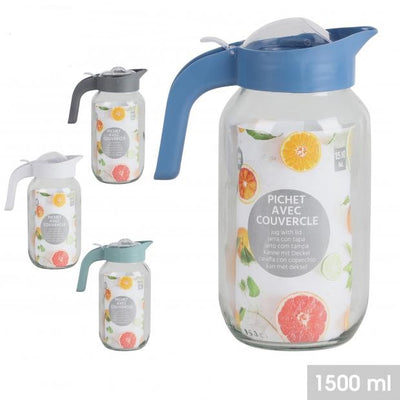 ASST. COLOURS 1500ML GLASS FRIDGE JUG