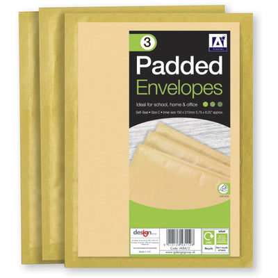 3 PACK PADDED BROWN ENVELOPES
