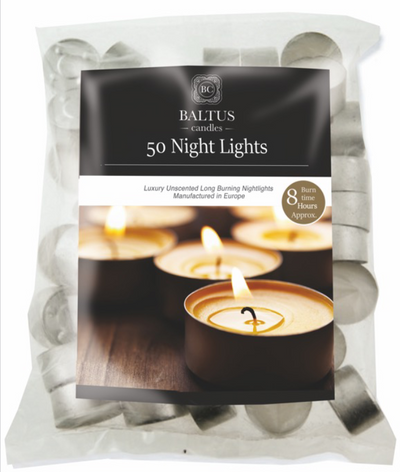 BALTUS 50 PACK 8 HOUR WHITE TEALIGHTS