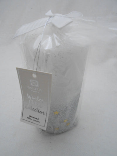 140MM X 65MM SILVER GLITTER PILLAR CANDLE