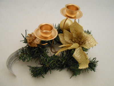 GOLD DECOR POINSETTIA 2 CANDLE HOLDER