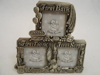 3 PHOTO BEARS DESIGN PYRAMID PEWTER FRAME