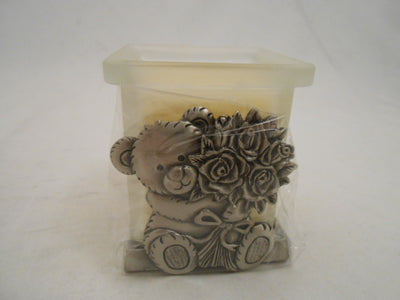 MINI BEAR WITH FLOWERS PEWTER CANDLE HOLDER