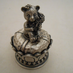 BEAR WITH FLOWERS PEWTER TRINKET BOX