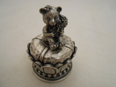 BEAR WITH FLOWERS PEWTER TRINKET BOX