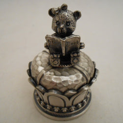 BEAR WITH BOOK DESIGN PEWTER TRINKET BOX