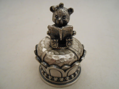 BEAR WITH BOOK DESIGN PEWTER TRINKET BOX
